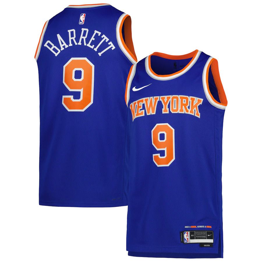 Men New York Knicks #9 RJ Barrett Nike Blue Icon Edition 2022-23 Swingman NBA Jersey->youth nba jersey->Youth Jersey